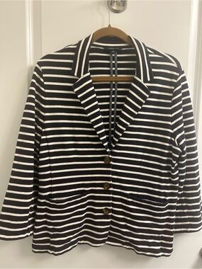 Land's End 100% Cotton navy and white striped knit blazer
